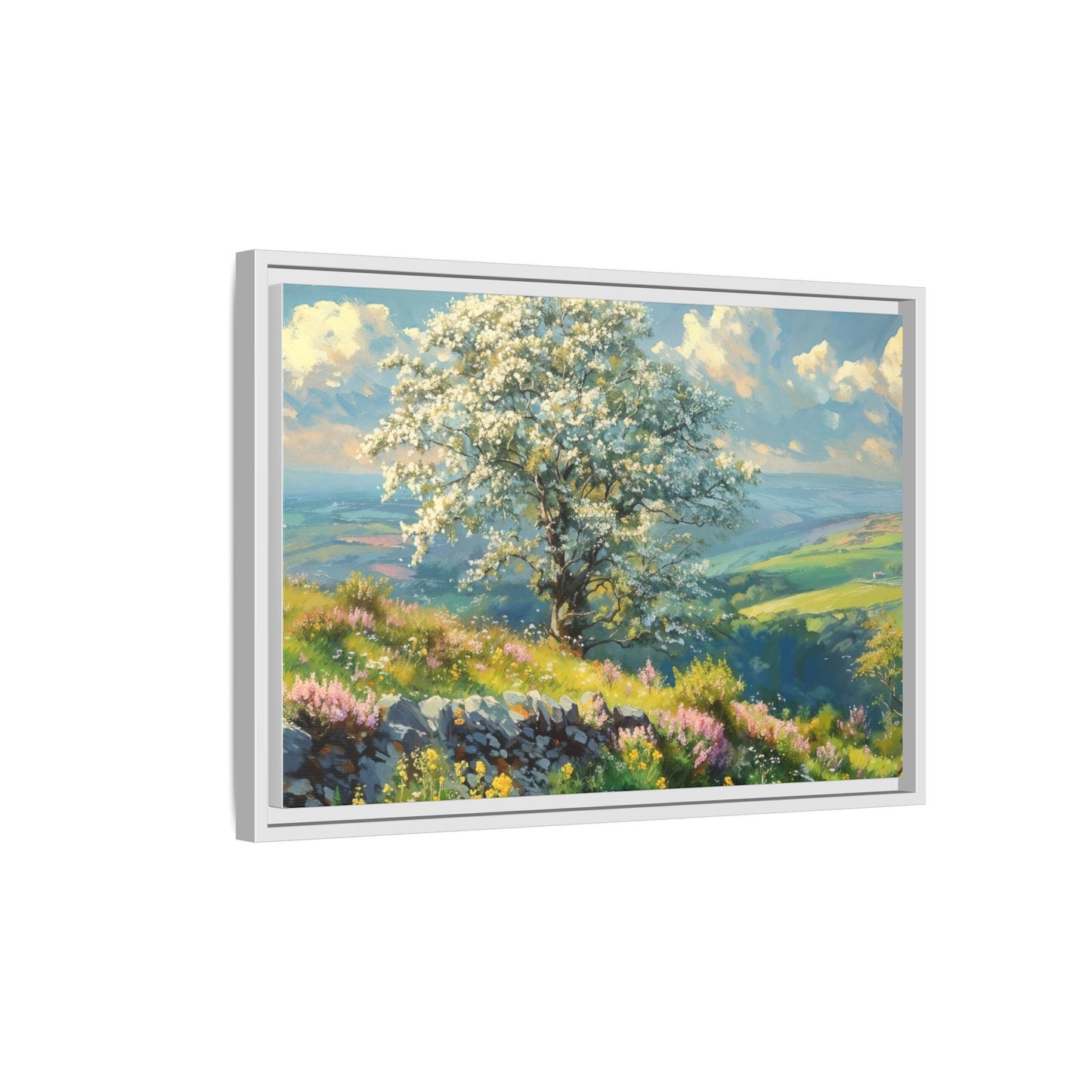 Whitethorn in Bloom wall art featuring a vibrant scene of blooming whitethorn trees, printed on high-quality canvas for a natural and timeless décor.