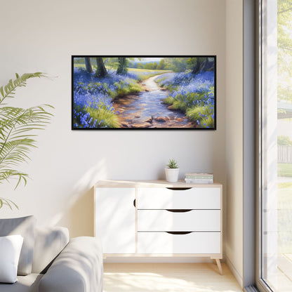 Bluebell Stream Wall Art - Serene Nature Landscape Canvas Print