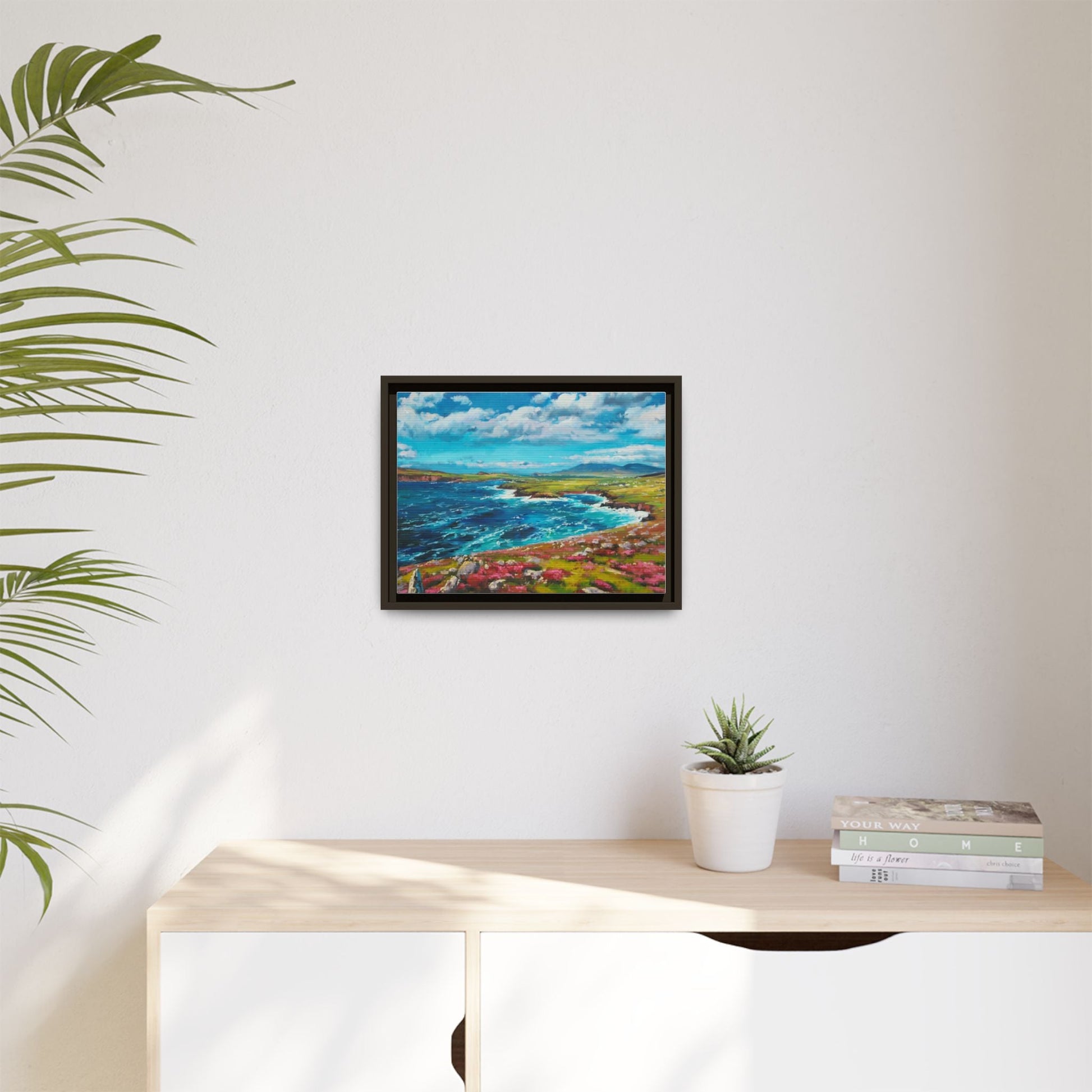 Dingle Peninsula wall art featuring a scenic view of Ireland's rugged coastline, printed on high-quality canvas with a premium frame.