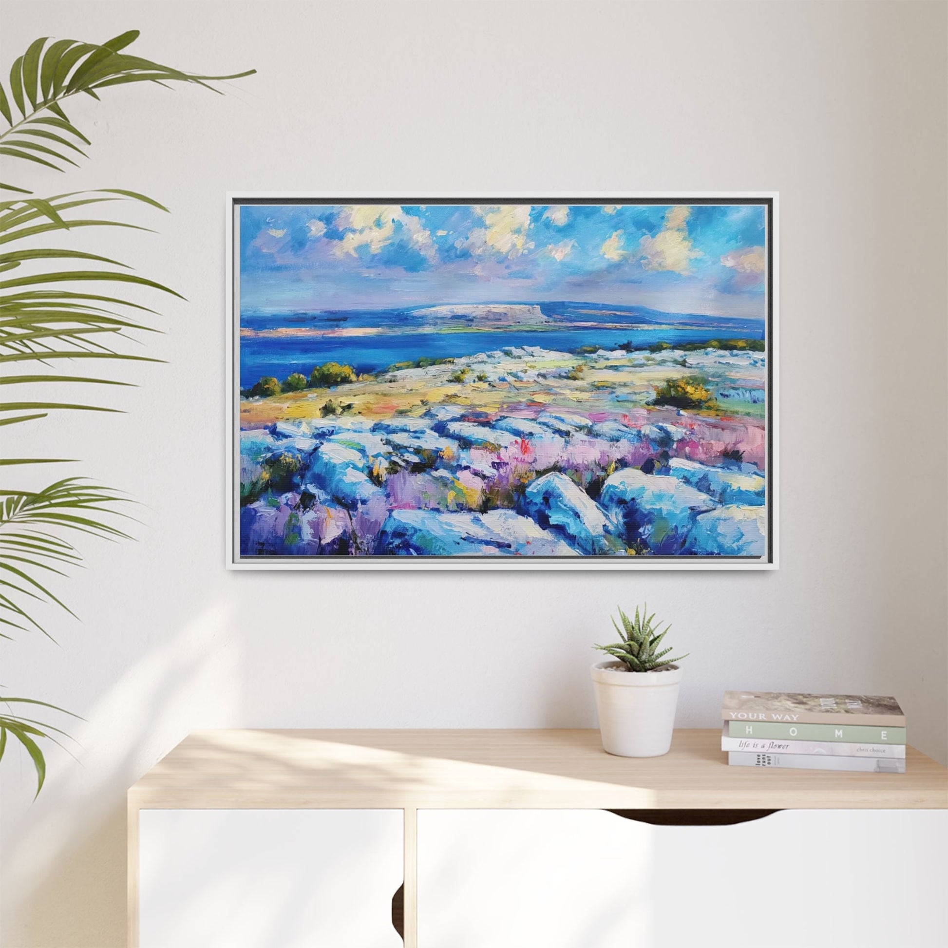 Burren 3 wall art featuring a scenic view of the Burren region in Ireland, printed on high-quality canvas with a premium frame for timeless décor