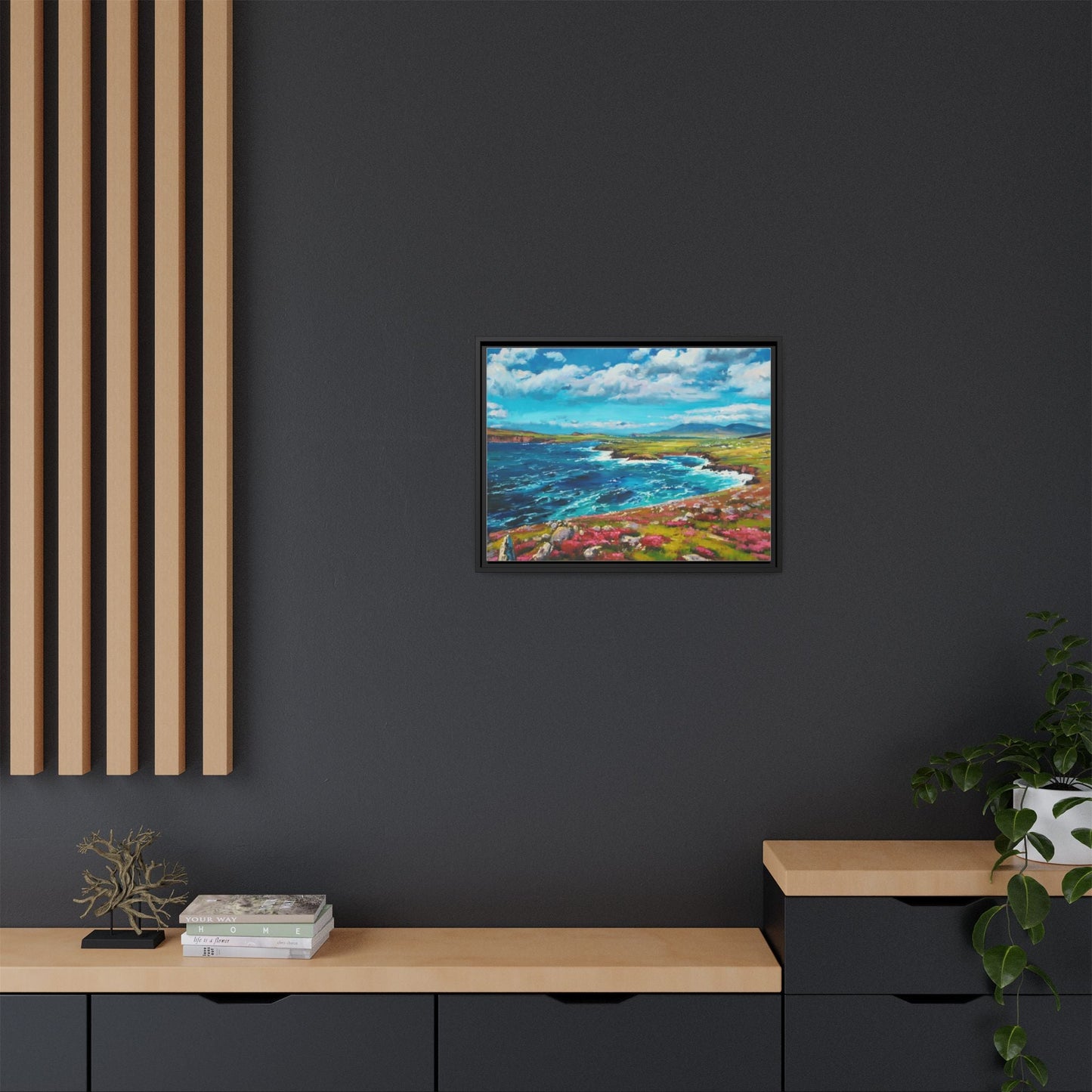 Dingle Peninsula wall art featuring a scenic view of Ireland's rugged coastline, printed on high-quality canvas with a premium frame.