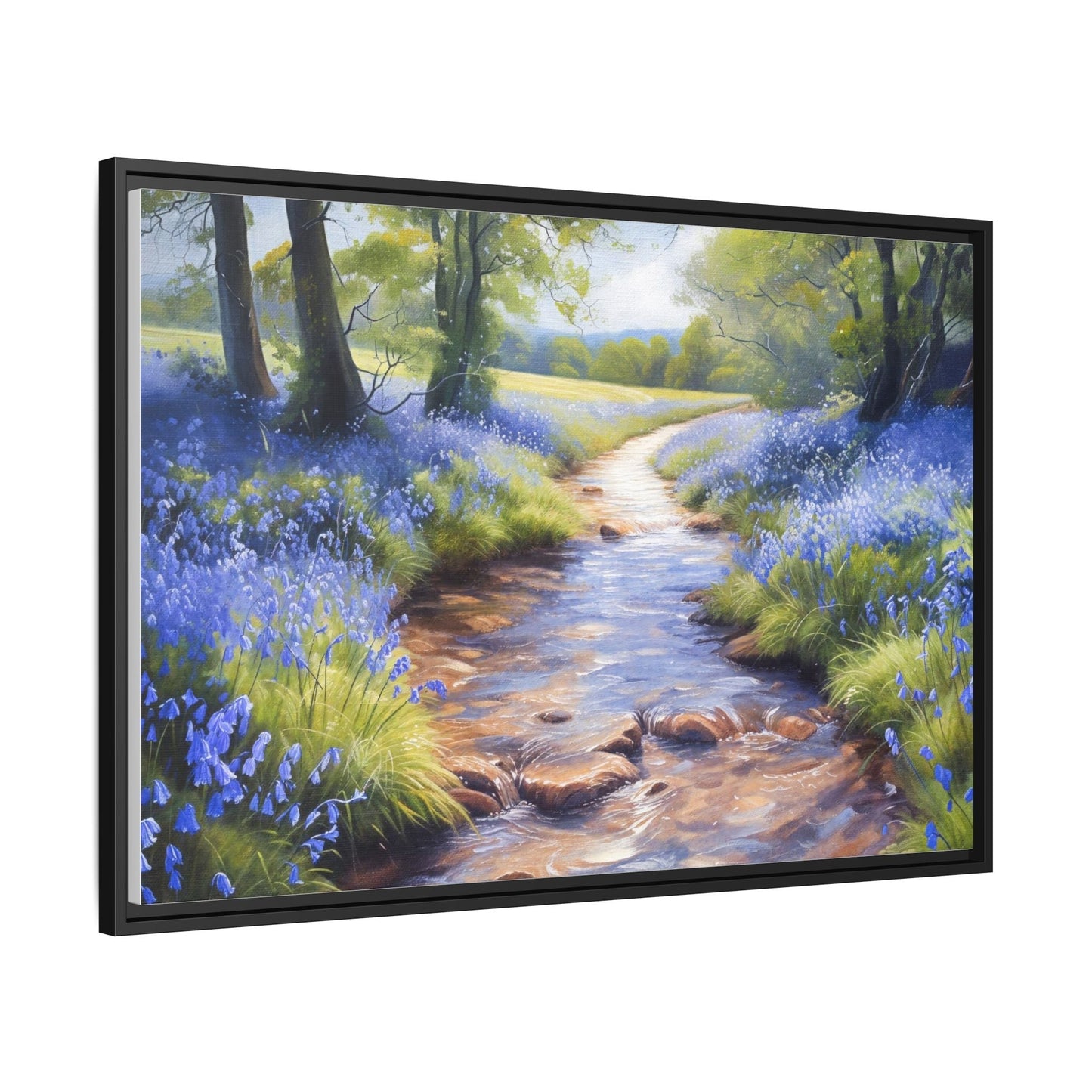 Bluebell Stream Wall Art - Serene Nature Landscape Canvas Print