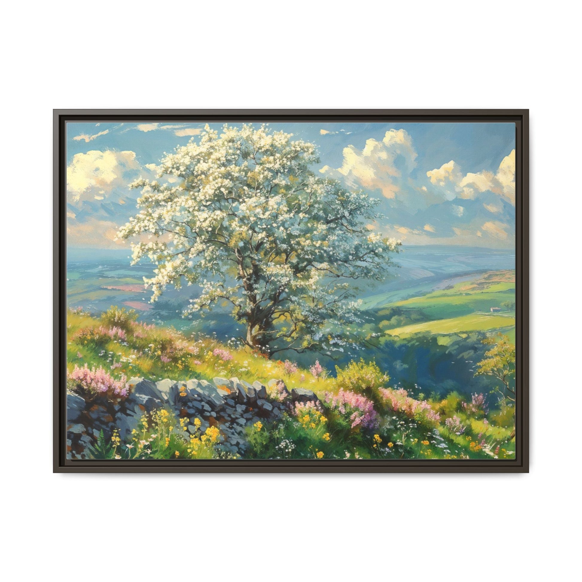 Whitethorn in Bloom wall art featuring a vibrant scene of blooming whitethorn trees, printed on high-quality canvas for a natural and timeless décor.