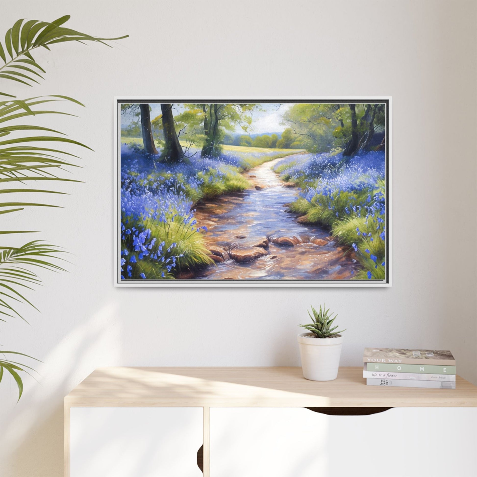 Bluebell Stream Wall Art - Serene Nature Landscape Canvas Print