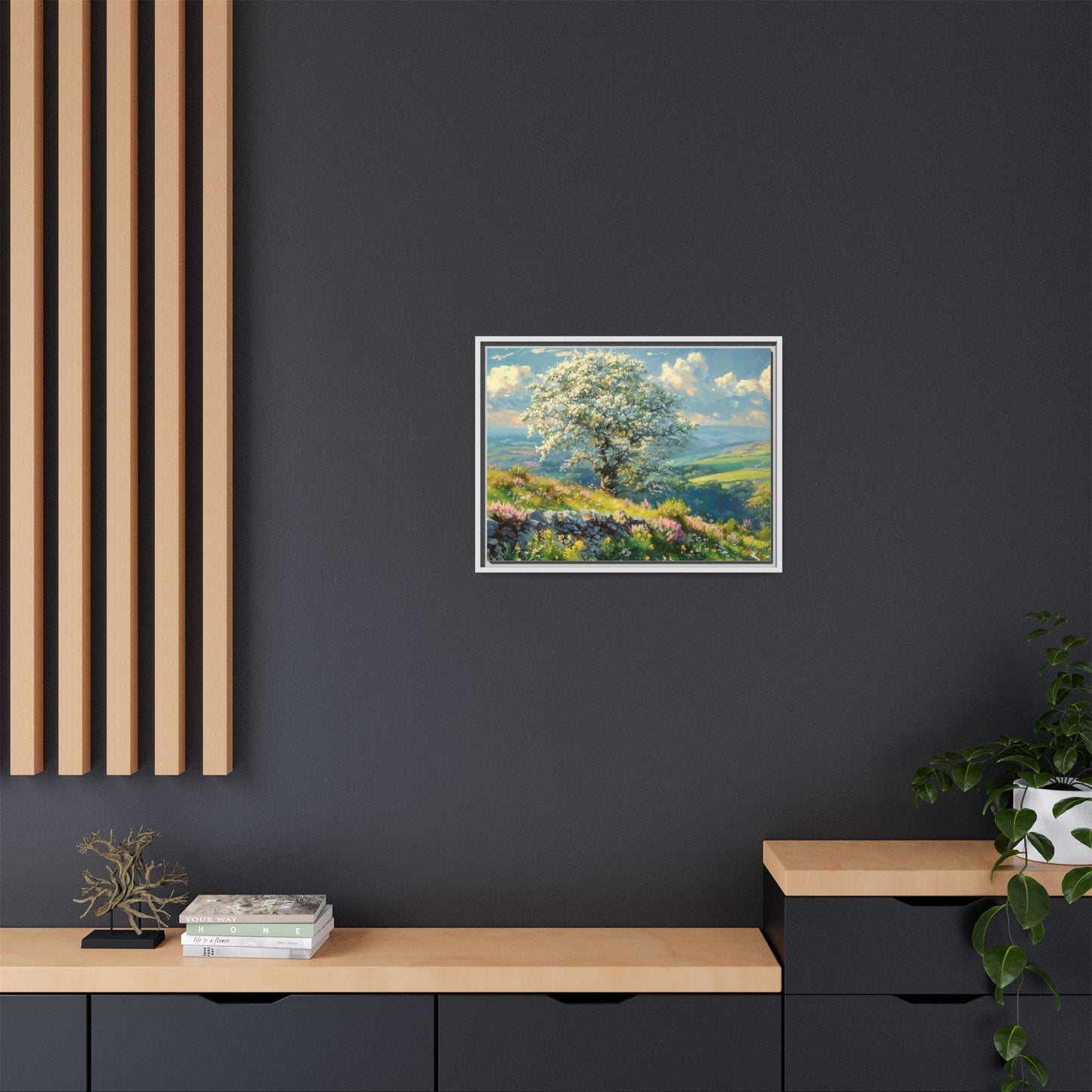 Whitethorn in Bloom wall art featuring a vibrant scene of blooming whitethorn trees, printed on high-quality canvas for a natural and timeless décor.