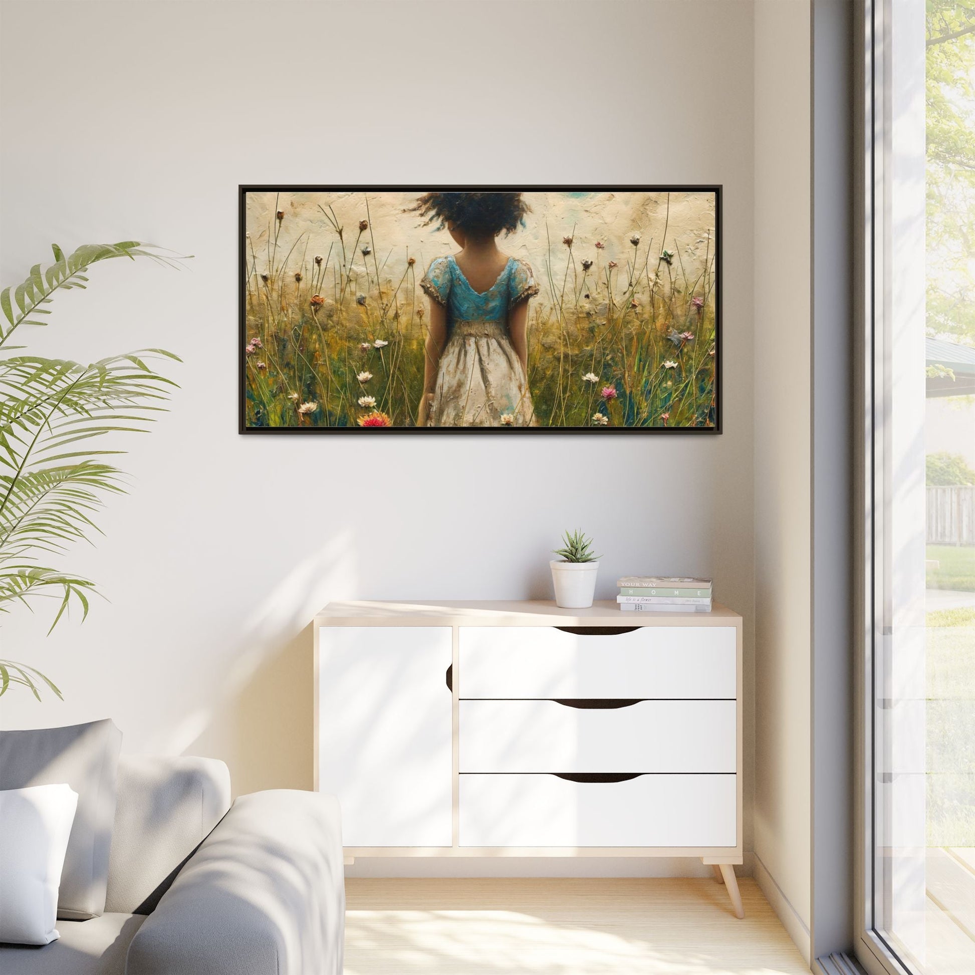 Young Girl In Flowers Wall Art - Graceful Portrait of Girl Surrounded by Flowers for Home Décor