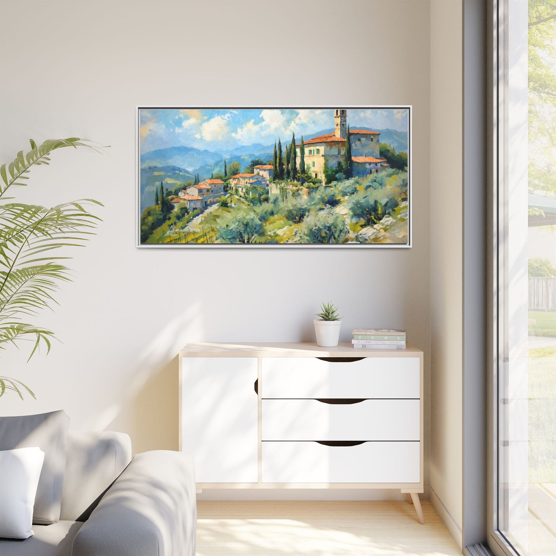 Tuscan Village on Hill - Captivating Italian Landscape Canvas Print for Timeless Home Décor