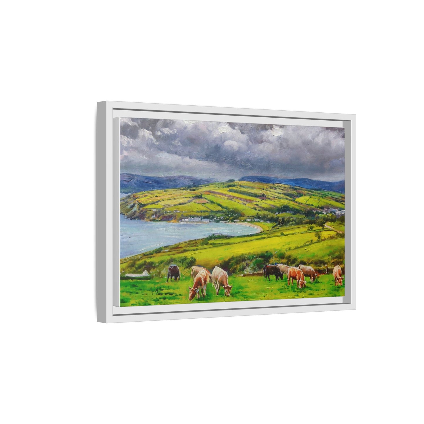 Cushendon Hills wall art showcasing rolling hills and scenic Irish landscapes, framed in high-quality materials for an elegant look.