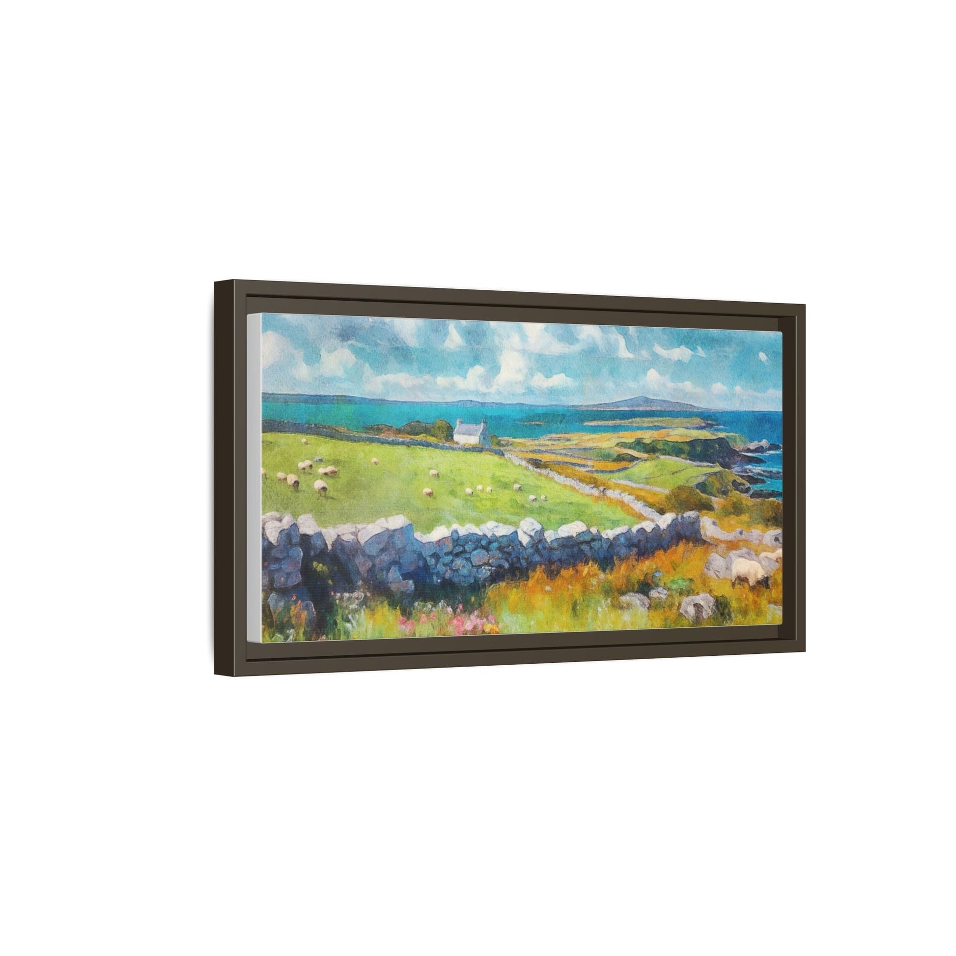 Far Flung Shores W.COL wall art featuring a serene coastal landscape, printed on high-quality canvas with a premium pinewood frame.