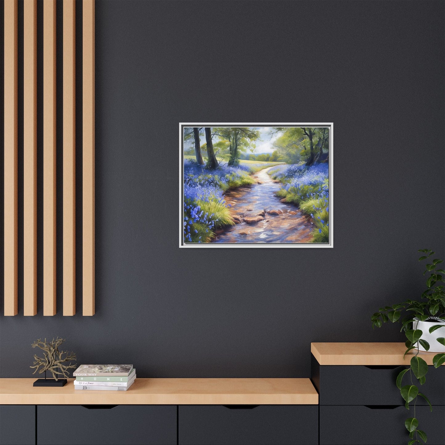 Bluebell Stream Wall Art - Serene Nature Landscape Canvas Print