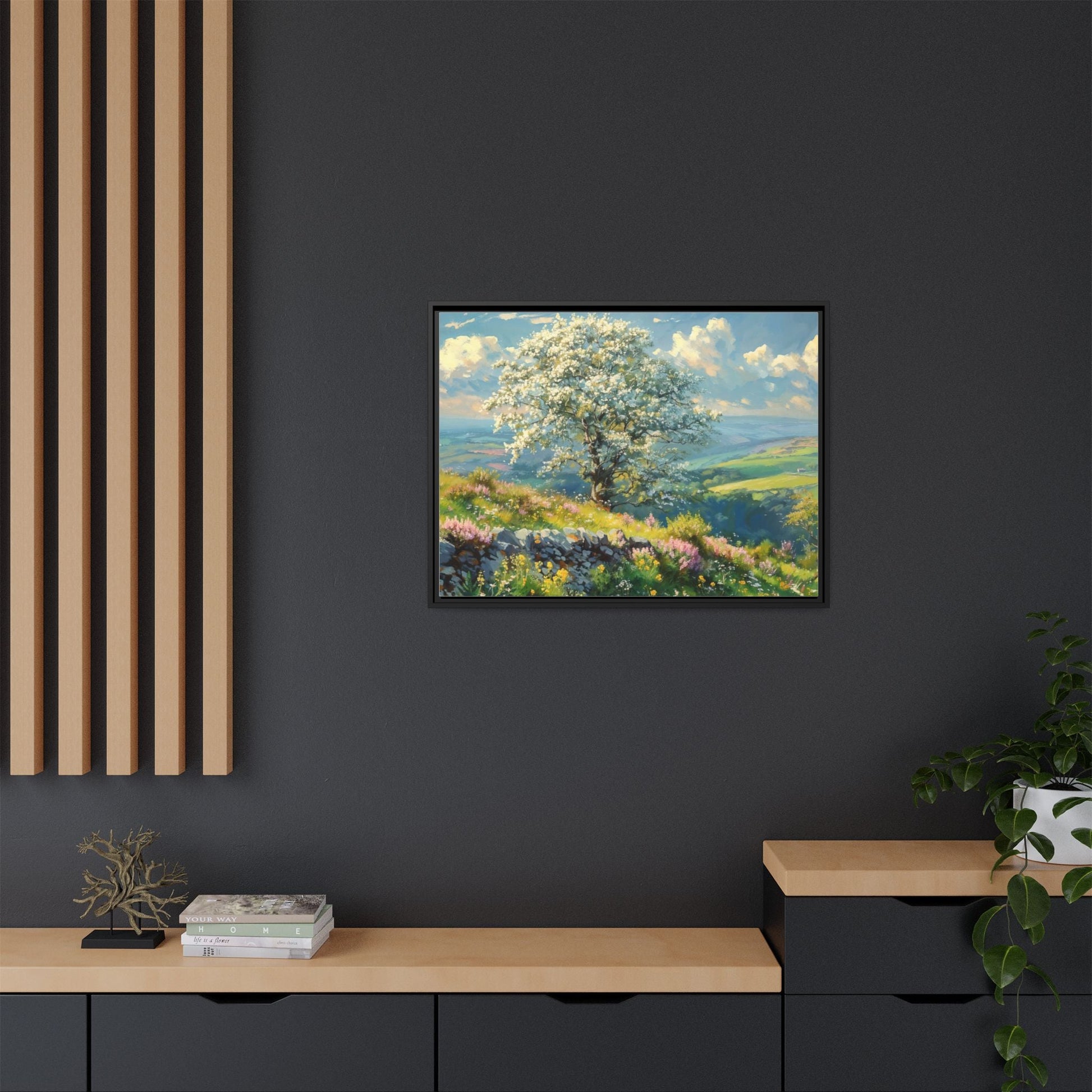 Whitethorn in Bloom wall art featuring a vibrant scene of blooming whitethorn trees, printed on high-quality canvas for a natural and timeless décor.