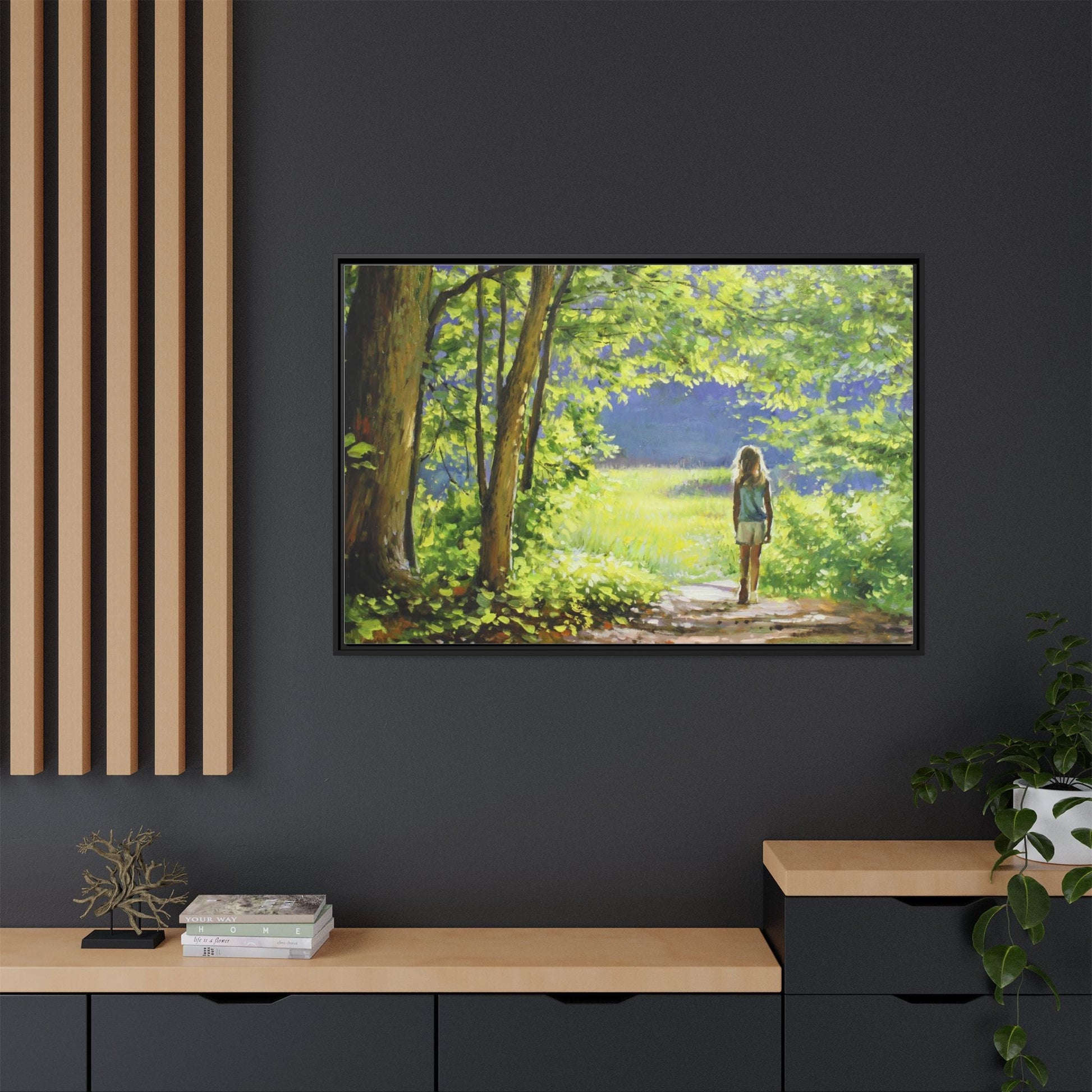 INTO THE LIGHT 11 – A captivating artwork featuring a luminous scene that evokes a sense of depth, movement, and serenity, framed in premium pinewood for timeless décor.