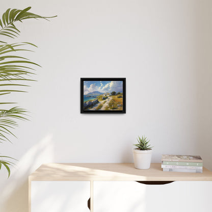 Blustery Day wall art featuring a dramatic wind-swept landscape in a pinewood frame.