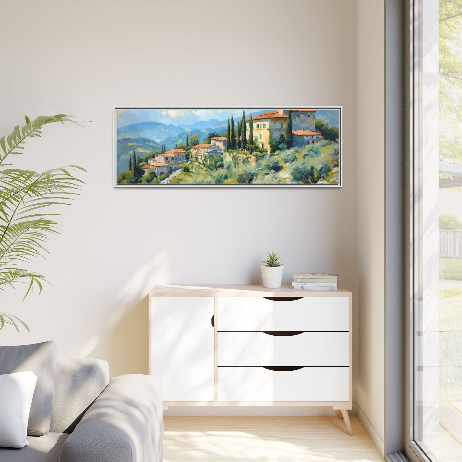 Tuscan Village on Hill - Captivating Italian Landscape Canvas Print for Timeless Home Décor