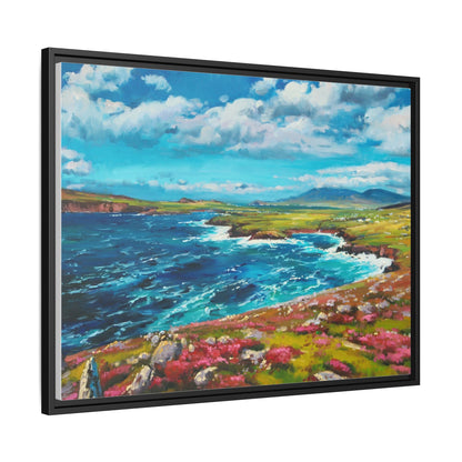 Dingle Peninsula wall art featuring a scenic view of Ireland's rugged coastline, printed on high-quality canvas with a premium frame.