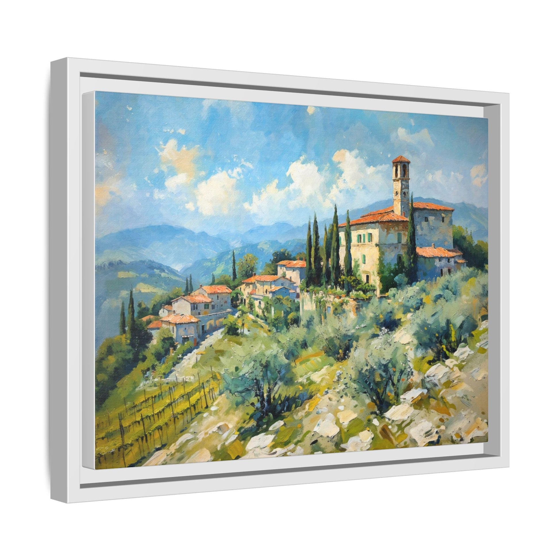 Tuscan Village on Hill - Captivating Italian Landscape Canvas Print for Timeless Home Décor