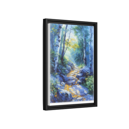 Blue Forest Path II wall art featuring a tranquil forest scene with a serene blue-toned path, printed on high-quality canvas for timeless décor.