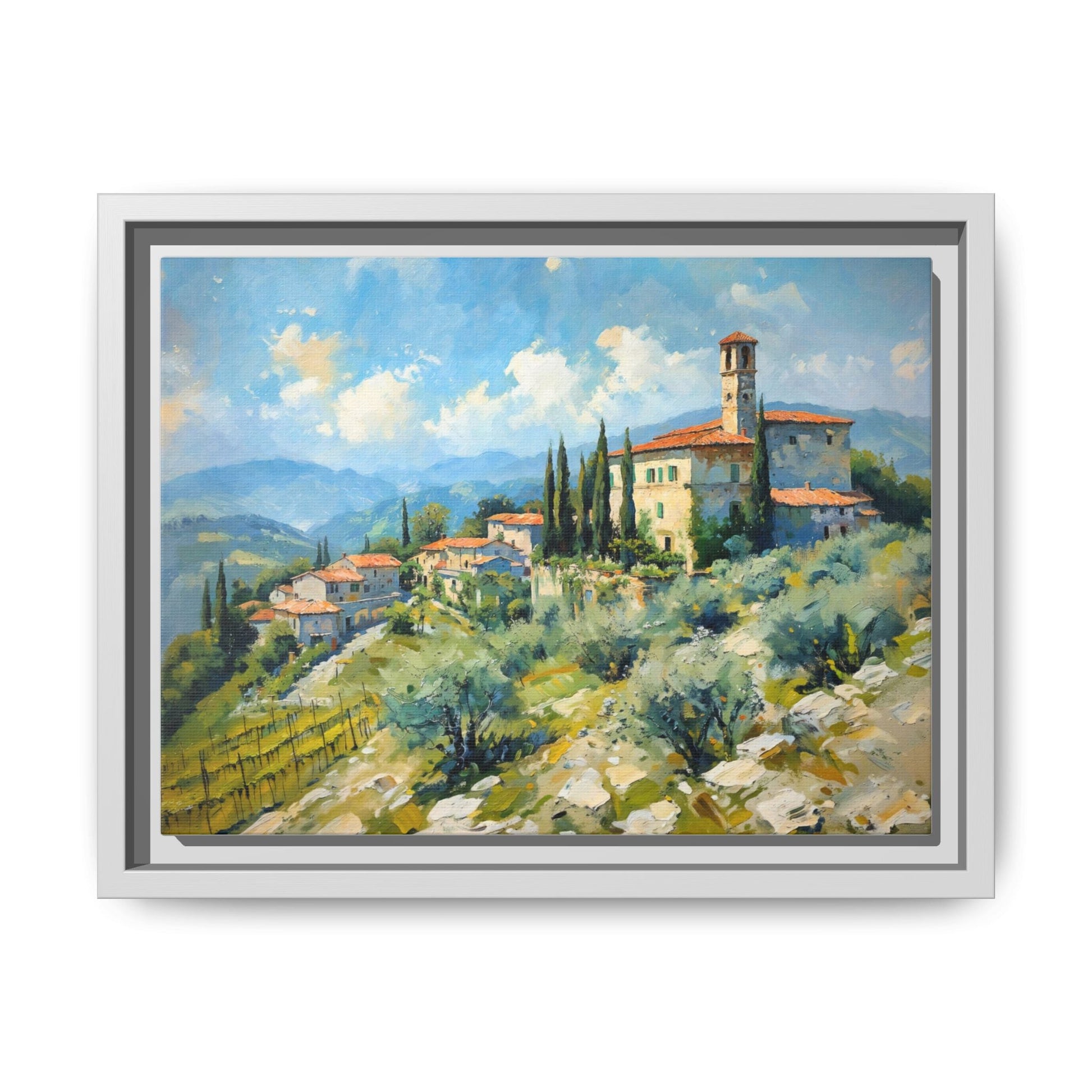 Tuscan Village on Hill - Captivating Italian Landscape Canvas Print for Timeless Home Décor