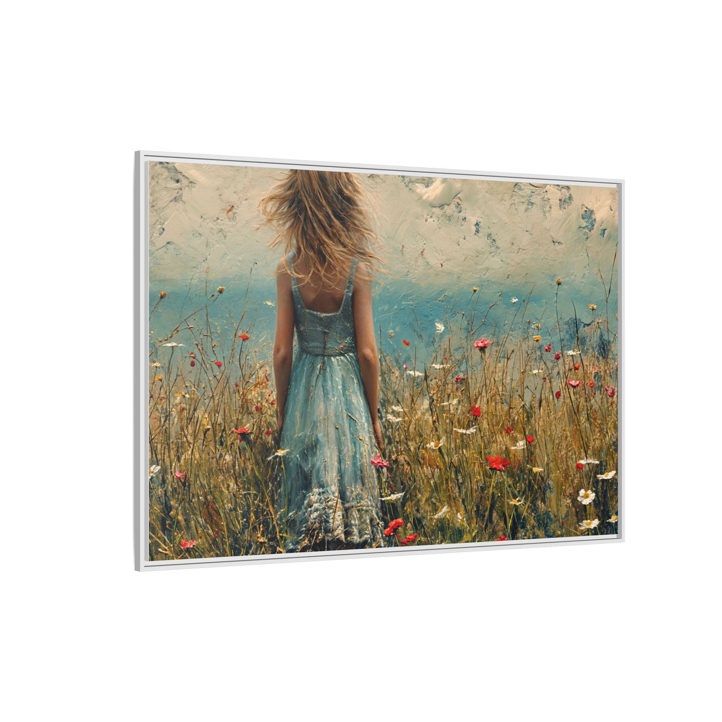 Young Girl Looking Out To Sea wall art, featuring a peaceful ocean view and a young girl in contemplation, printed on high-quality canvas for timeless décor.