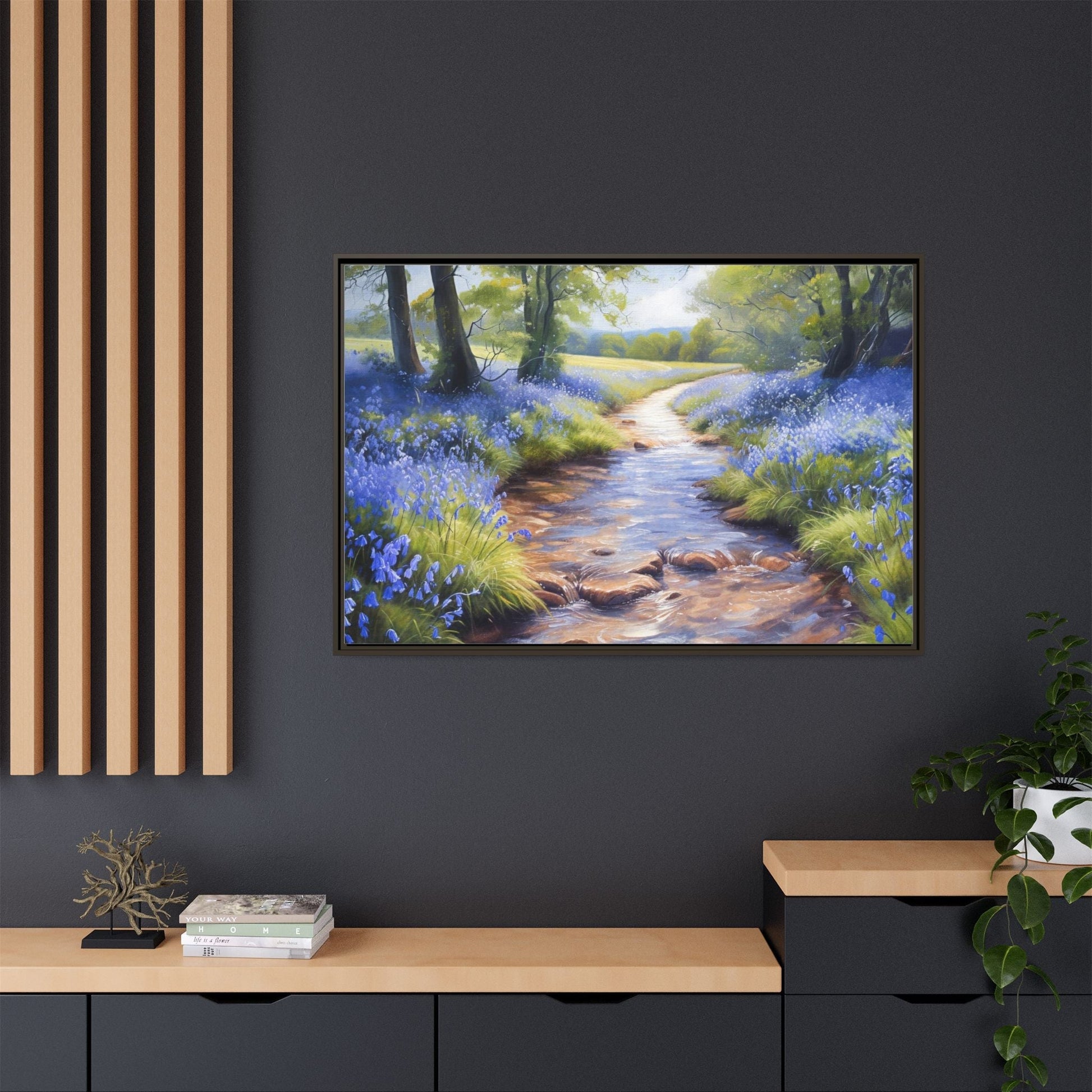  Bluebell Stream Wall Art - Serene Nature Landscape Canvas Print