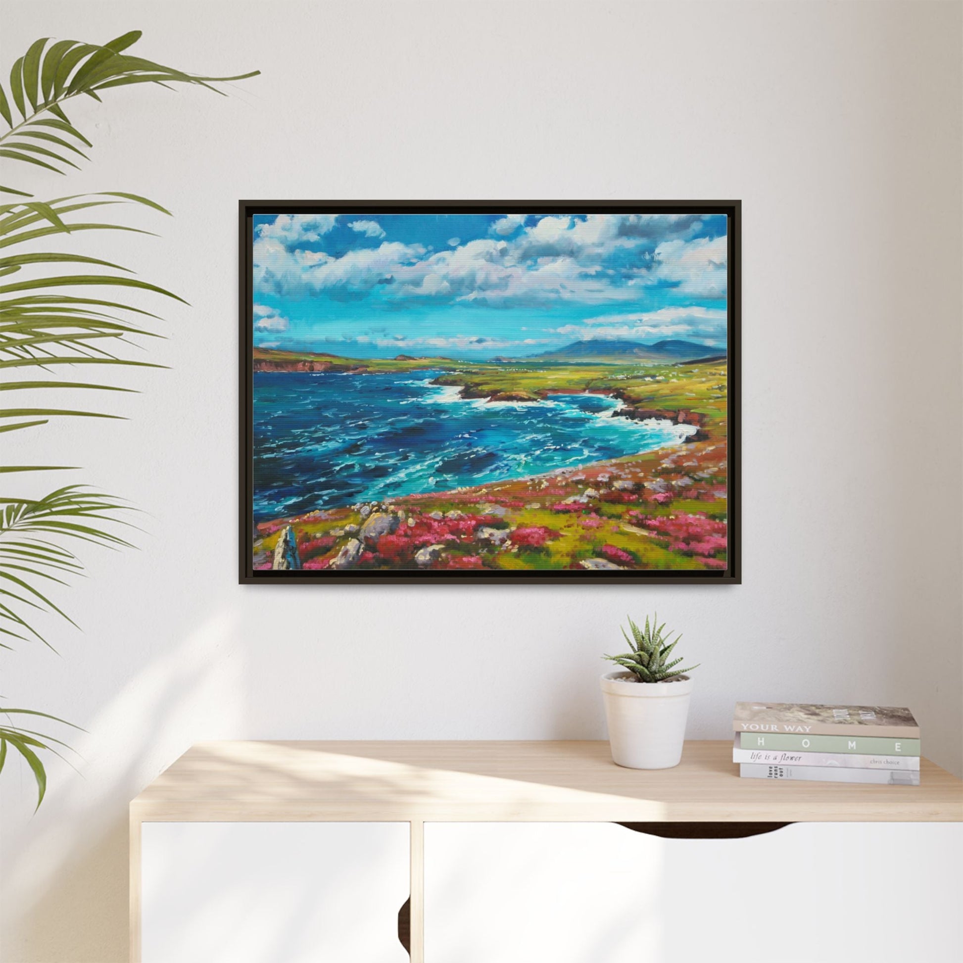 Dingle Peninsula wall art featuring a scenic view of Ireland's rugged coastline, printed on high-quality canvas with a premium frame.