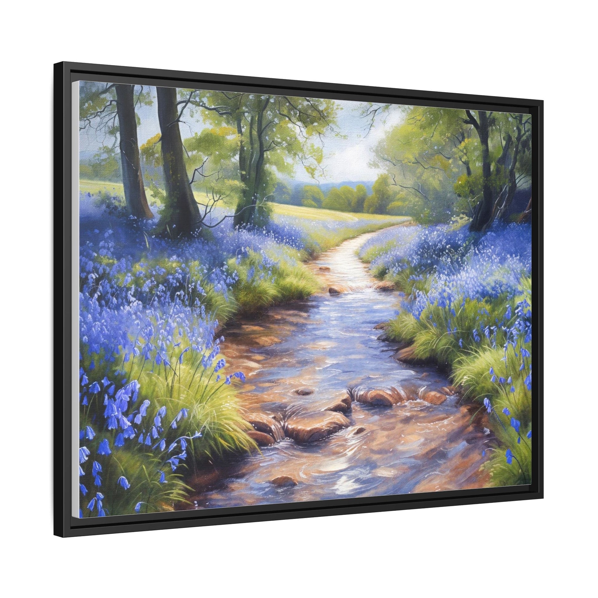 Bluebell Stream Wall Art - Serene Nature Landscape Canvas Print