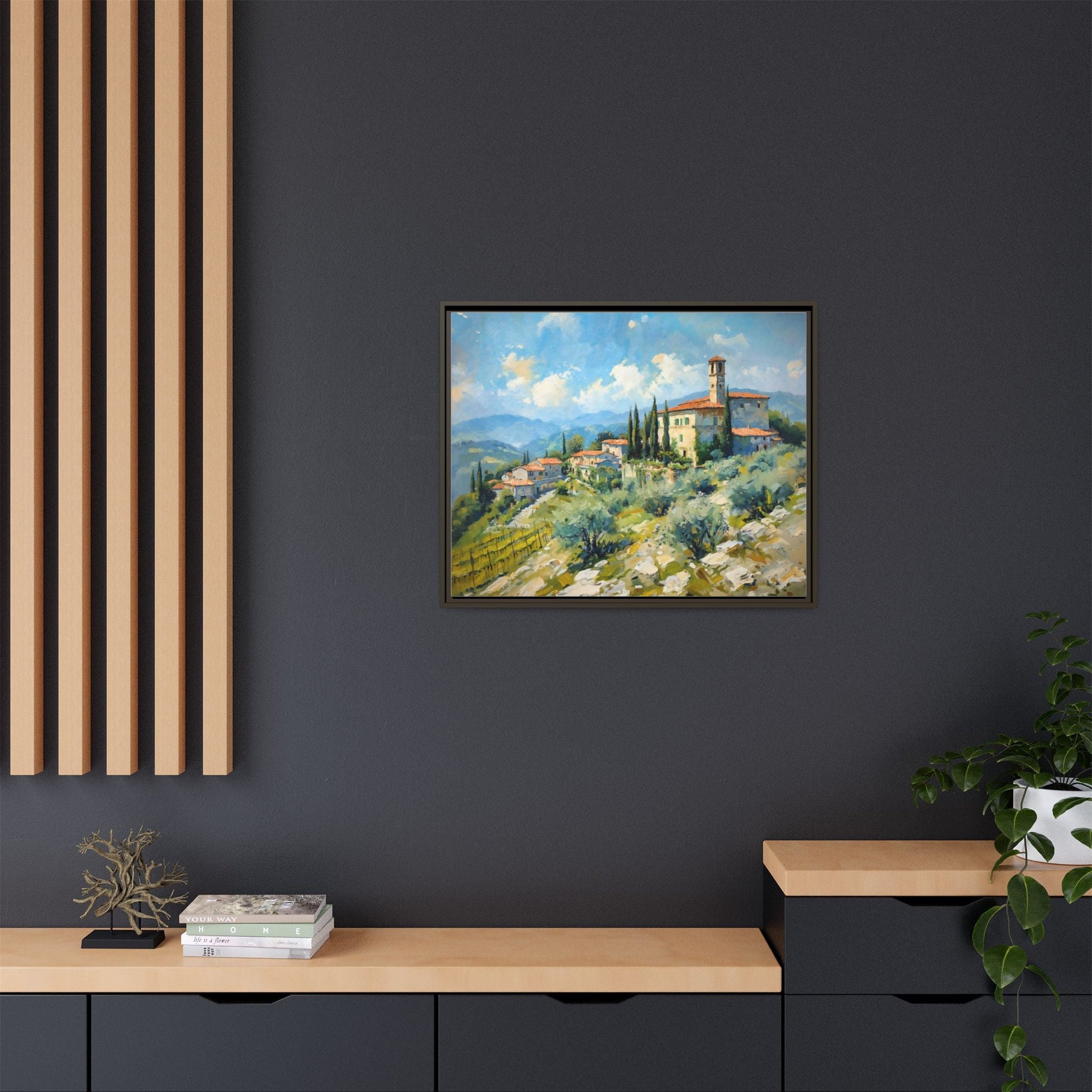 Tuscan Village on Hill - Captivating Italian Landscape Canvas Print for Timeless Home Décor