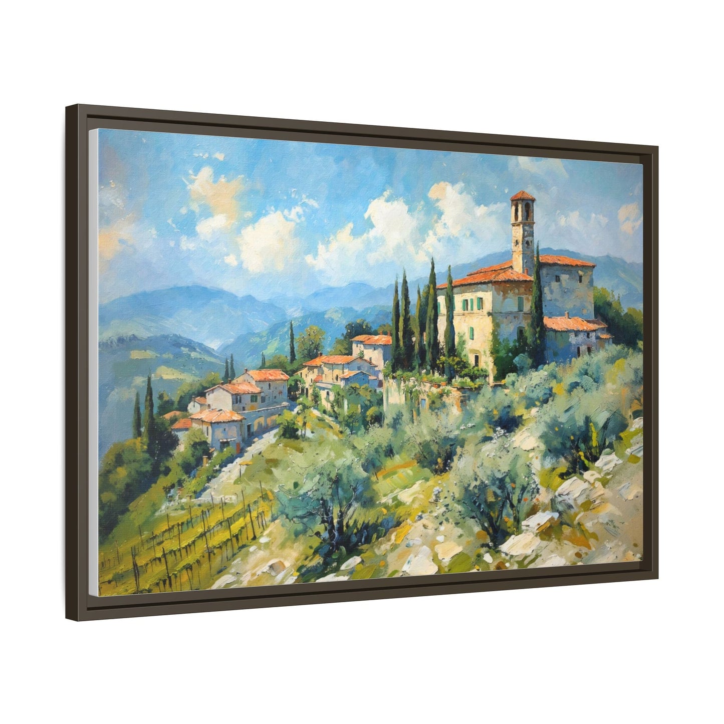 Tuscan Village on Hill - Captivating Italian Landscape Canvas Print for Timeless Home Décor