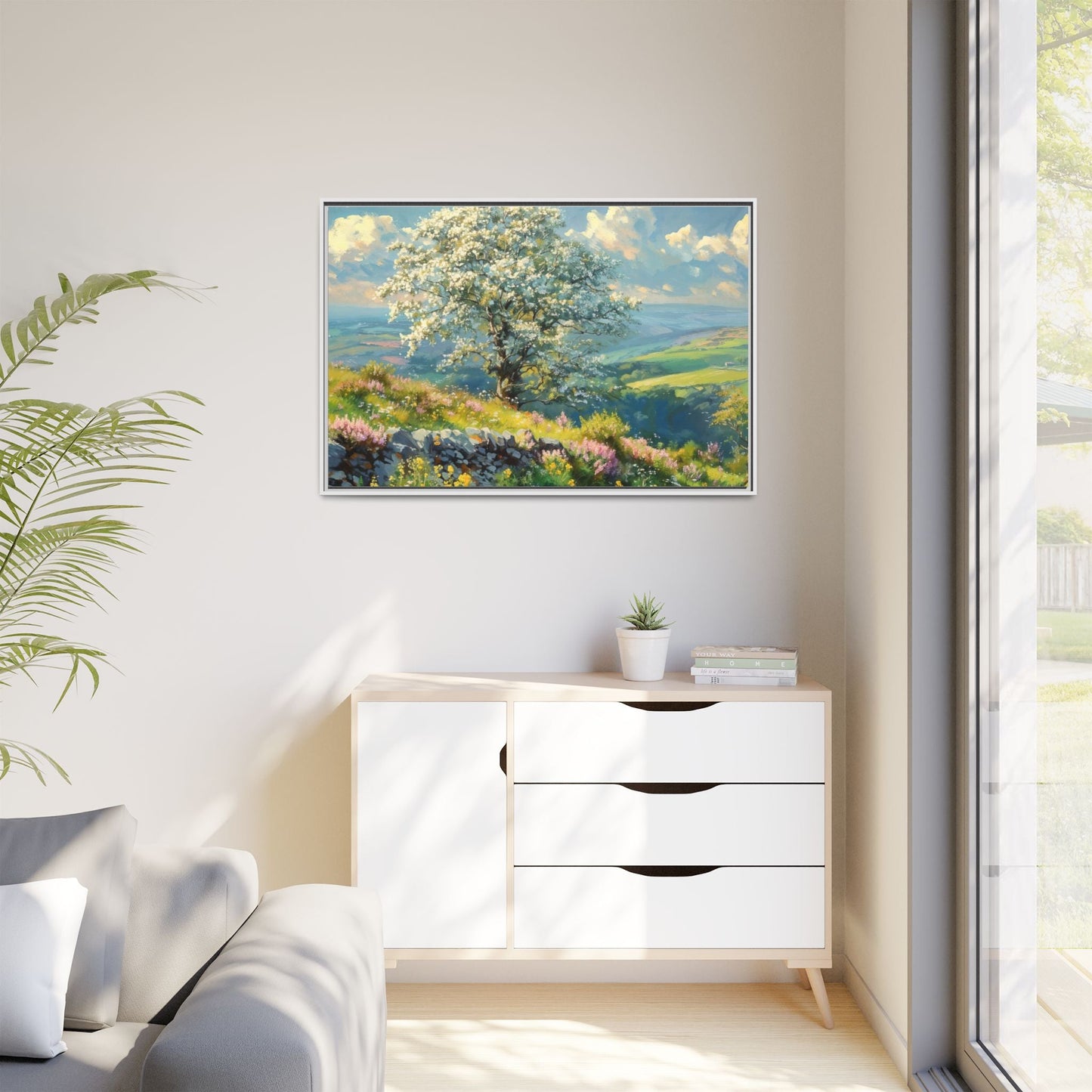 Whitethorn in Bloom wall art featuring a vibrant scene of blooming whitethorn trees, printed on high-quality canvas for a natural and timeless décor.