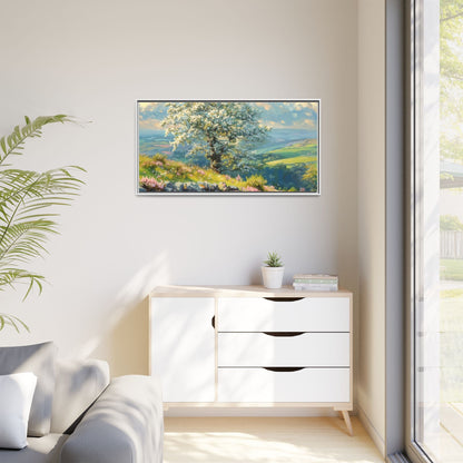 Whitethorn in Bloom wall art featuring a vibrant scene of blooming whitethorn trees, printed on high-quality canvas for a natural and timeless décor.