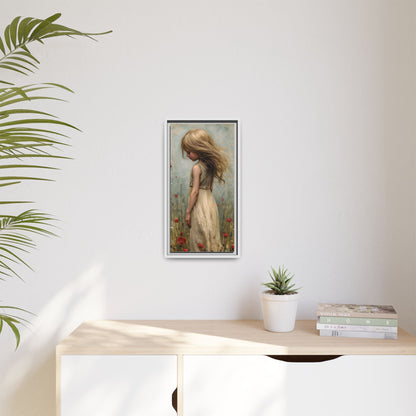 Young Girl In Flowers – Elegant pinewood-framed wall art featuring a high-quality cotton-polyester canvas with vibrant colors and a timeless design.