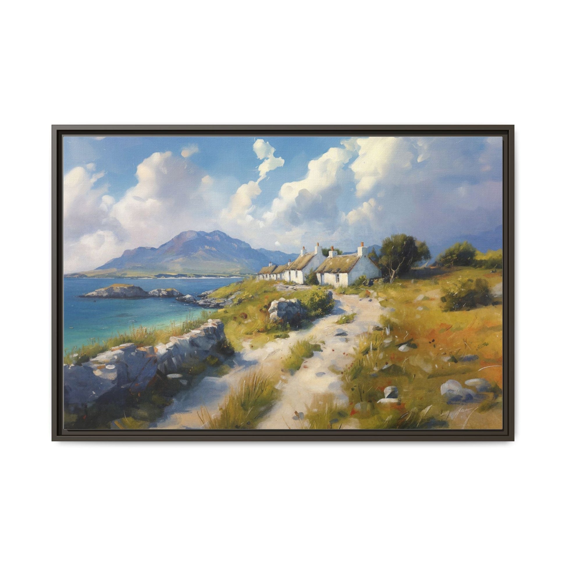 Blustery Day wall art featuring a dramatic wind-swept landscape in a pinewood frame.