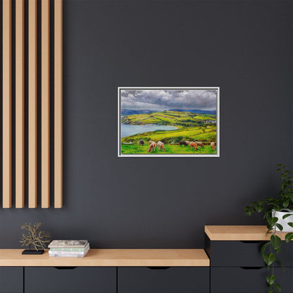 Cushendun Hills wall art showcasing rolling hills and scenic Irish landscapes, framed in high-quality materials for an elegant look.