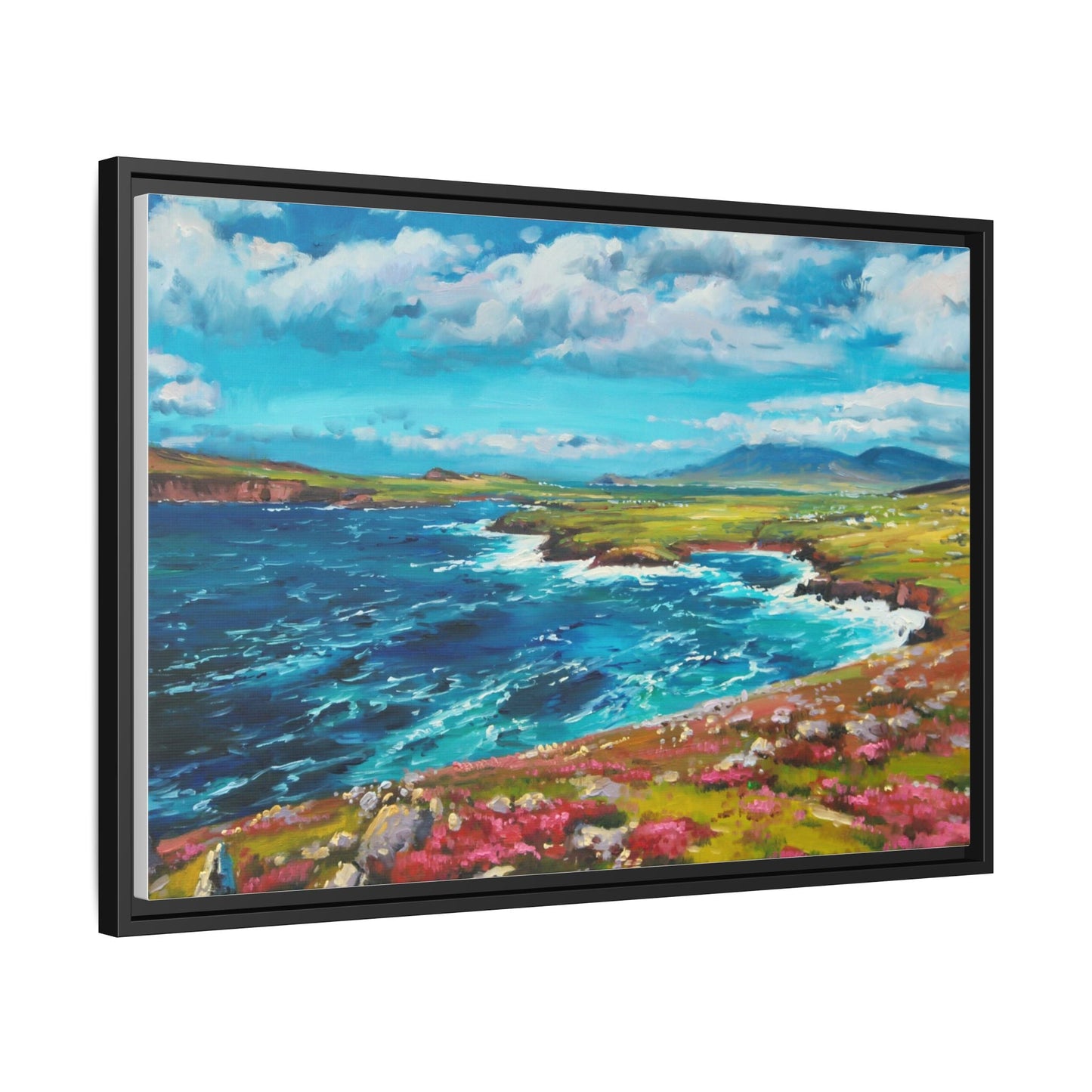 Dingle Peninsula wall art featuring a scenic view of Ireland's rugged coastline, printed on high-quality canvas with a premium frame.