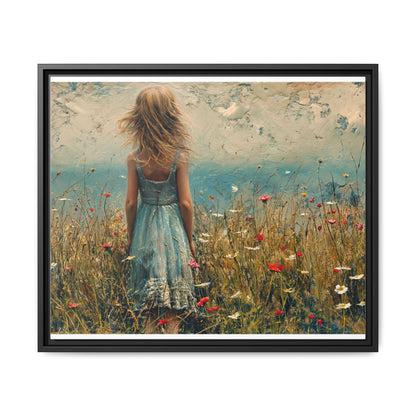 Young Girl Looking Out To Sea wall art, featuring a peaceful ocean view and a young girl in contemplation, printed on high-quality canvas for timeless décor.