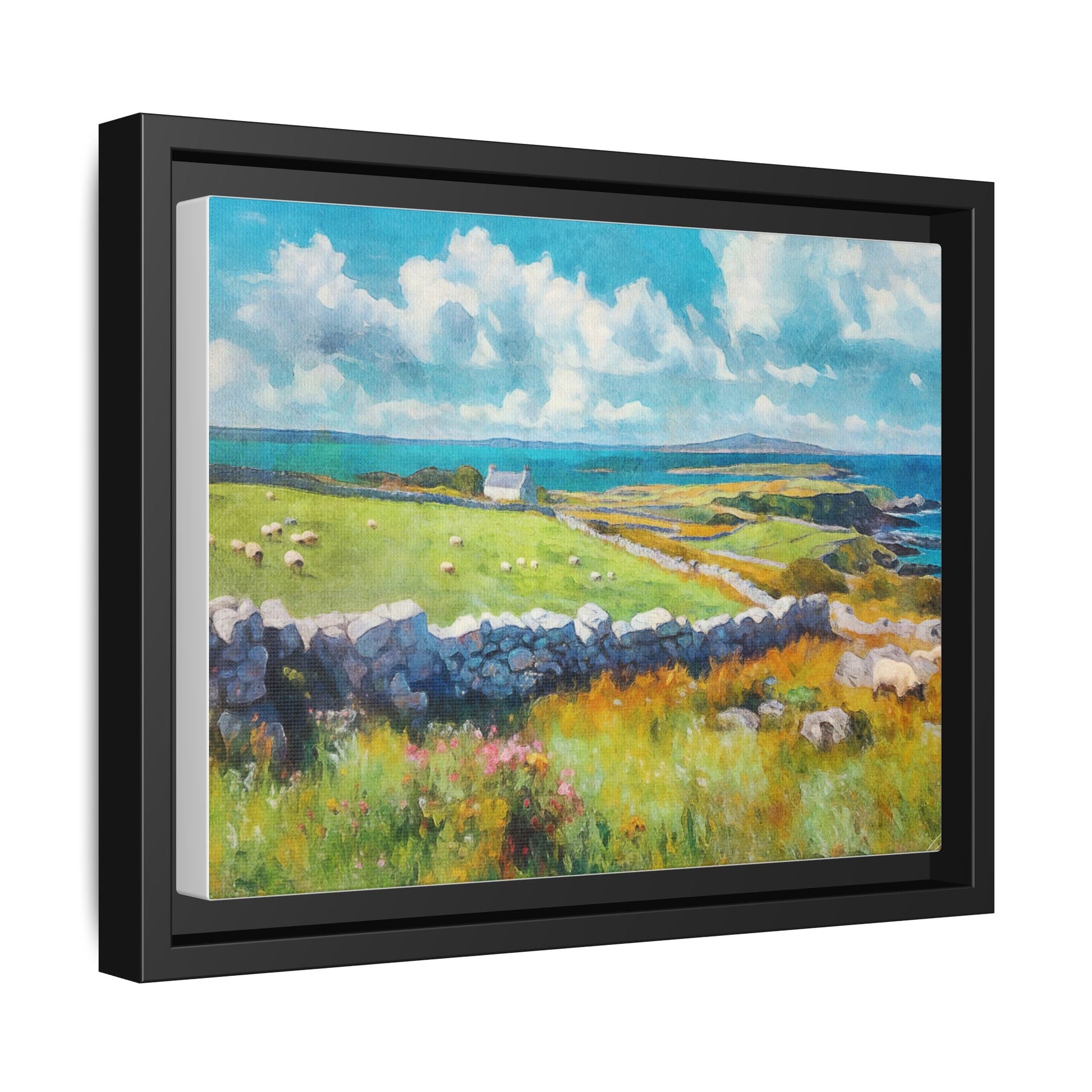 Far Flung Shores W.COL wall art featuring a serene coastal landscape, printed on high-quality canvas with a premium pinewood frame.