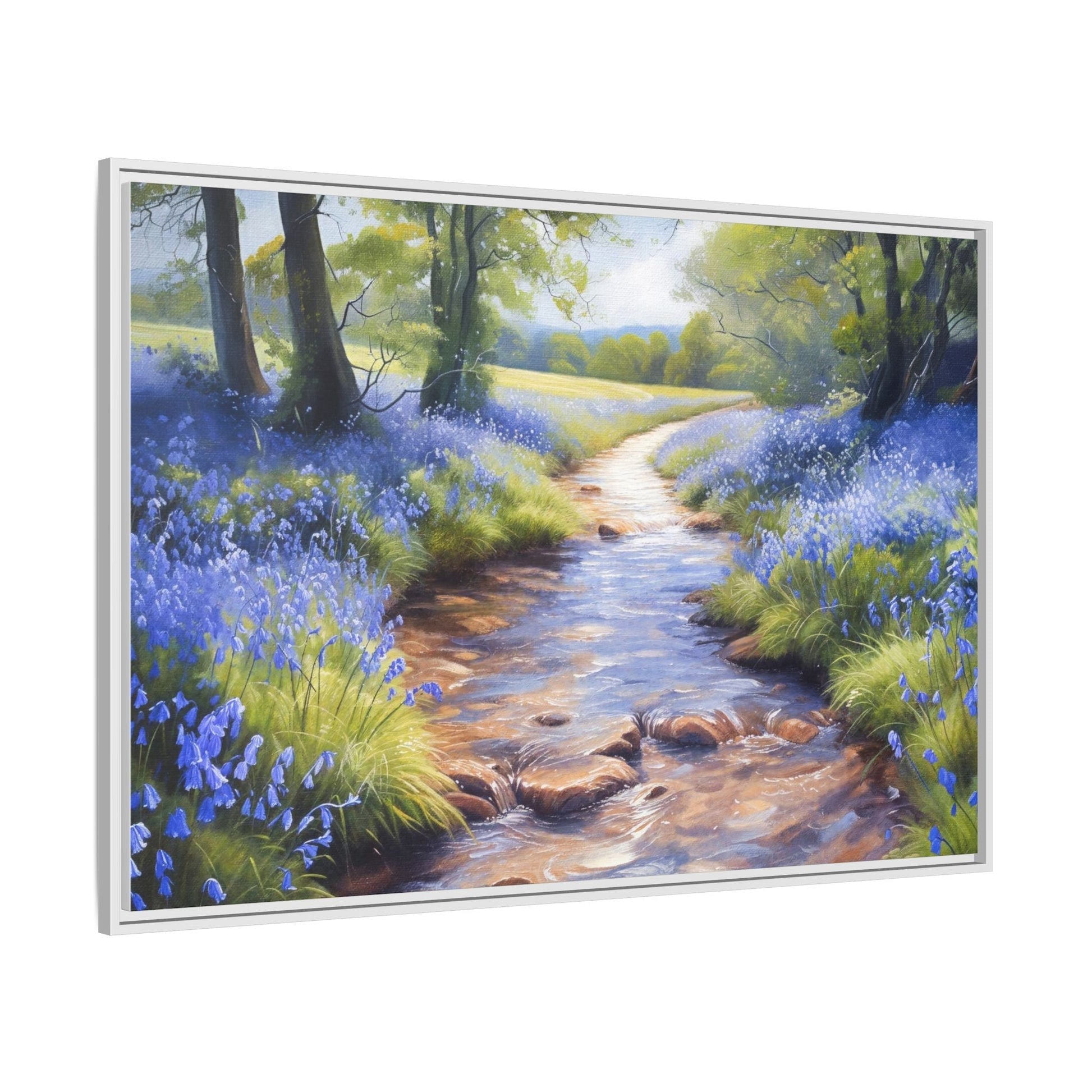 Bluebell Stream Wall Art - Serene Nature Landscape Canvas Print