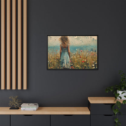 Young Girl Looking Out To Sea wall art, featuring a peaceful ocean view and a young girl in contemplation, printed on high-quality canvas for timeless décor.