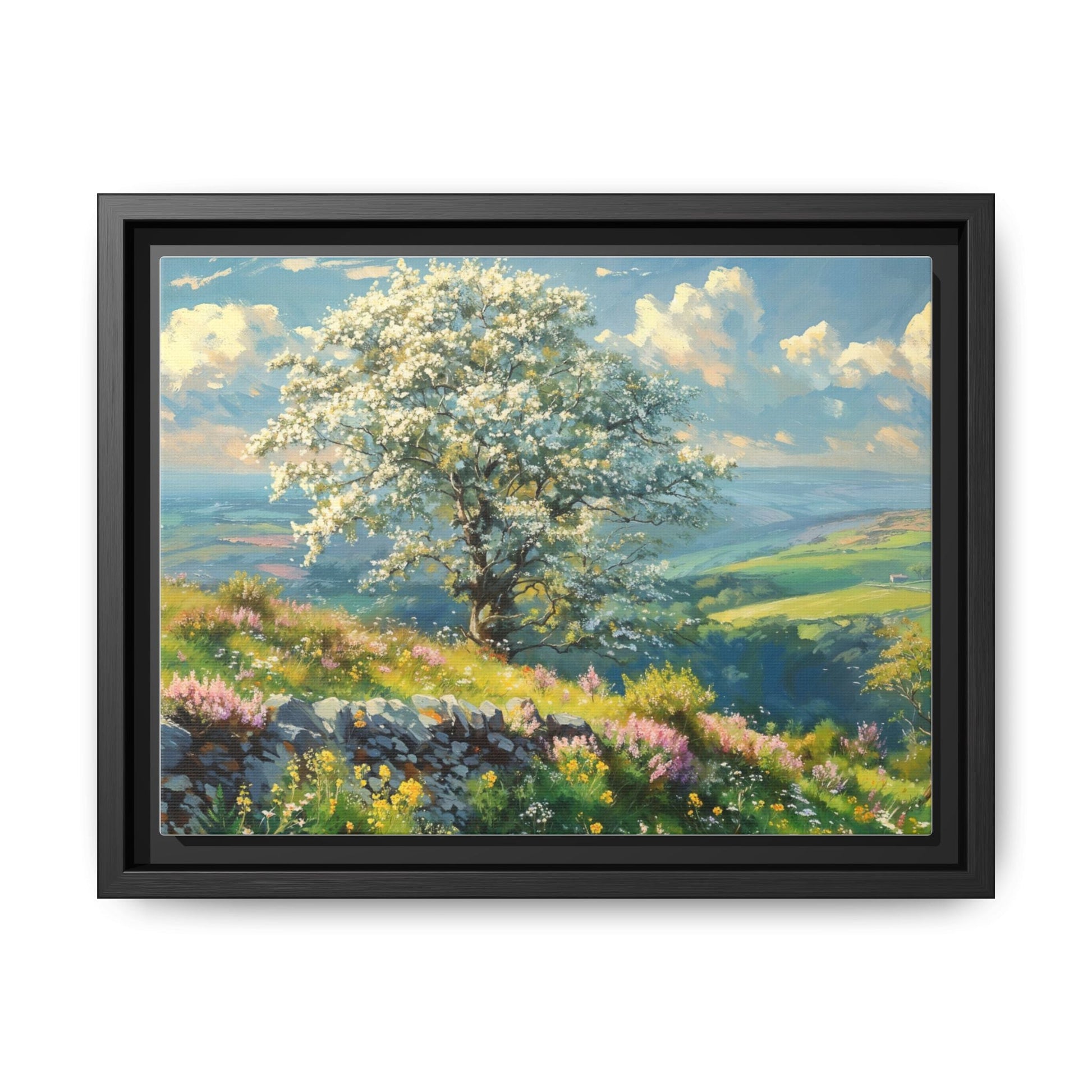 Whitethorn in Bloom wall art featuring a vibrant scene of blooming whitethorn trees, printed on high-quality canvas for a natural and timeless décor.