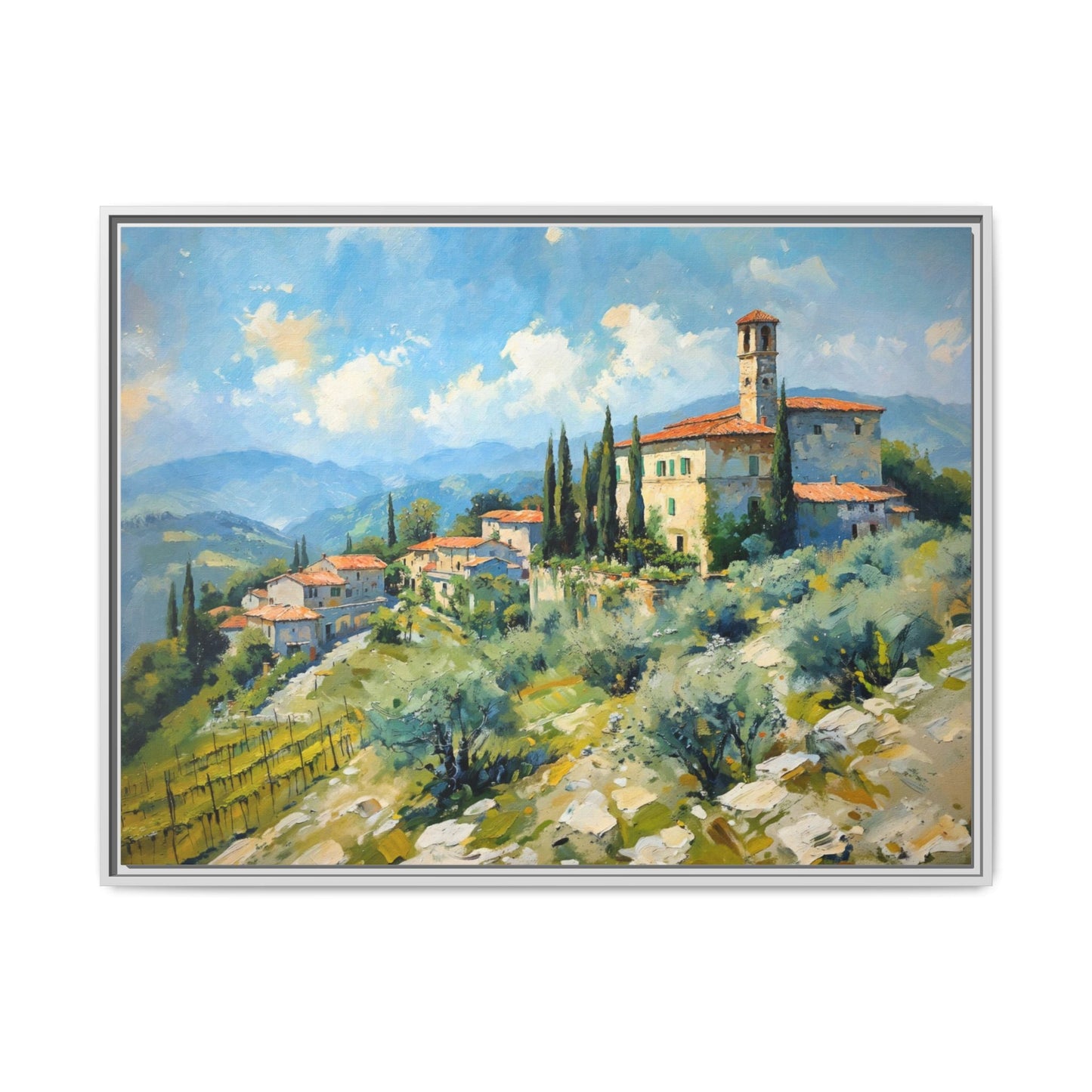 Tuscan Village on Hill - Captivating Italian Landscape Canvas Print for Timeless Home Décor