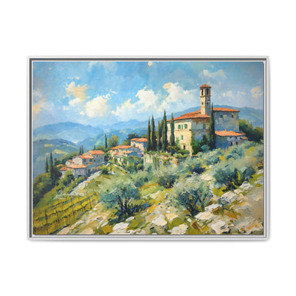 Tuscan Village on Hill - Captivating Italian Landscape Canvas Print for Timeless Home Décor