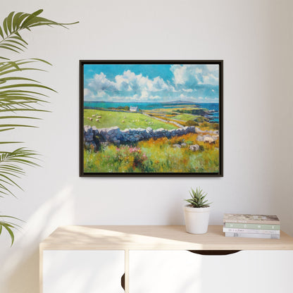 Far Flung Shores W.COL wall art featuring a serene coastal landscape, printed on high-quality canvas with a premium pinewood frame.