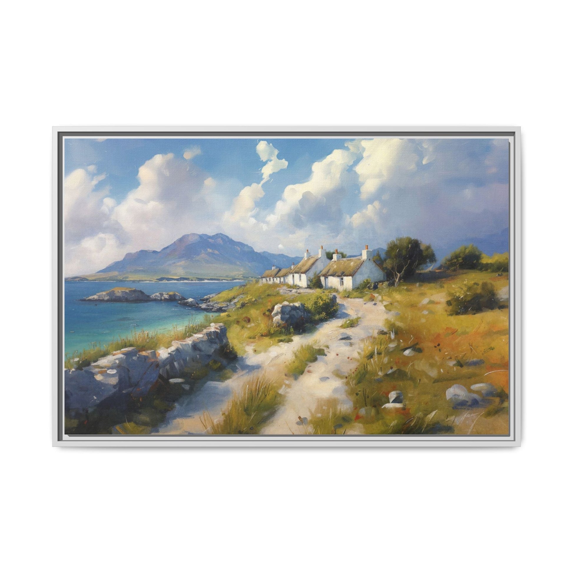 Blustery Day wall art featuring a dramatic wind-swept landscape in a pinewood frame.