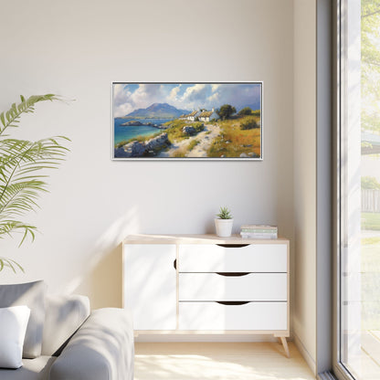 Blustery Day wall art featuring a dramatic wind-swept landscape in a pinewood frame.