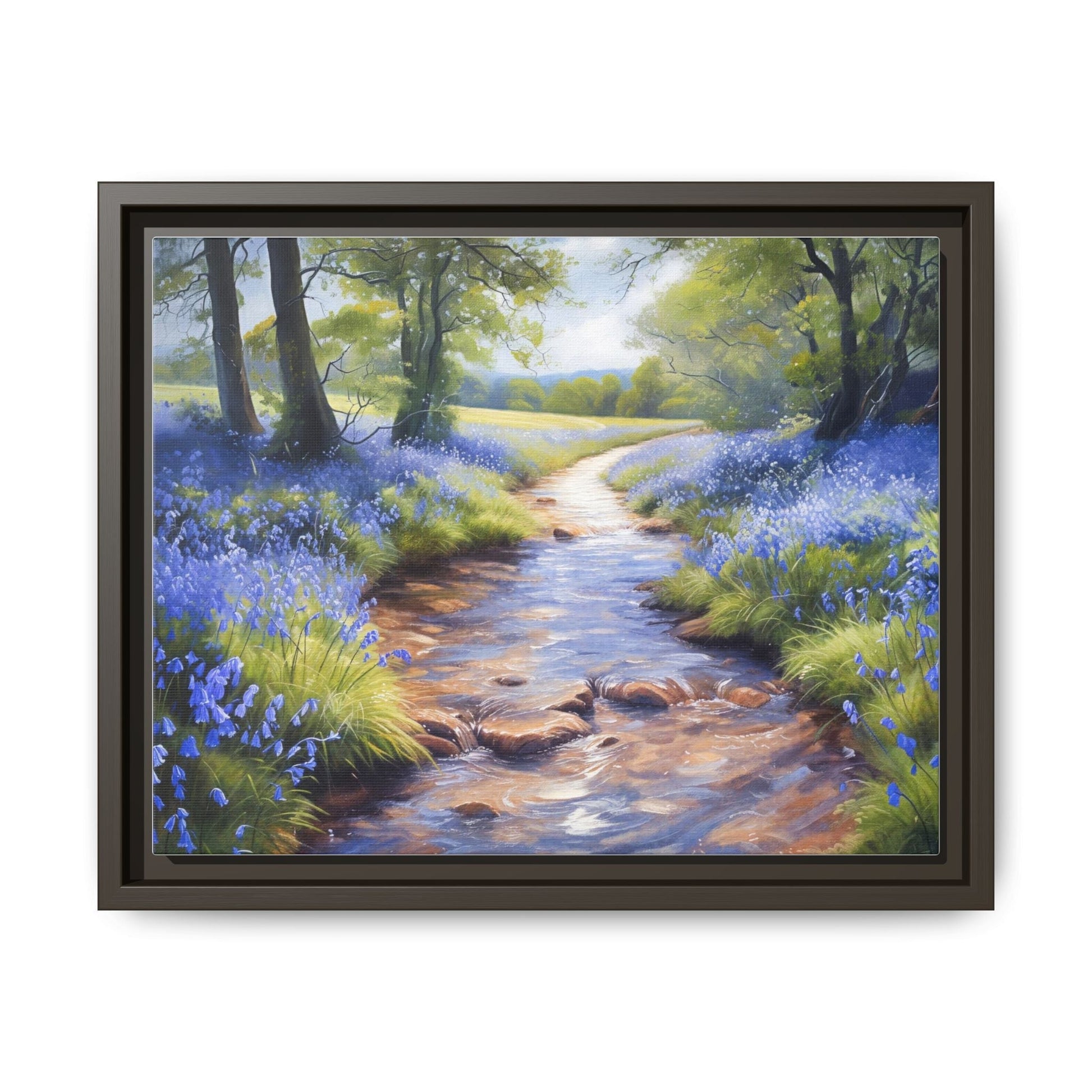 Bluebell Stream Wall Art - Serene Nature Landscape Canvas Print