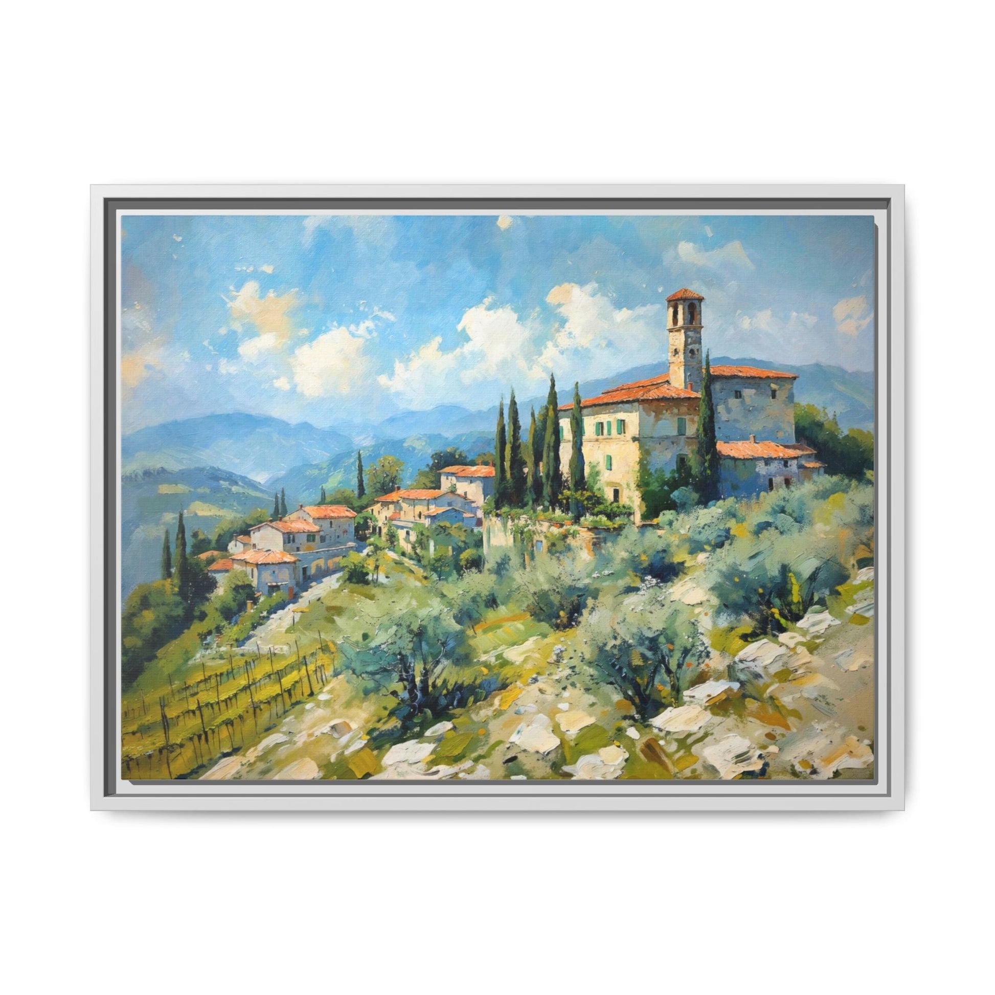 Tuscan Village on Hill - Captivating Italian Landscape Canvas Print for Timeless Home Décor