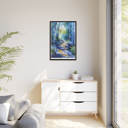 Blue Forest Path II wall art featuring a tranquil forest scene with a serene blue-toned path, printed on high-quality canvas for timeless décor.