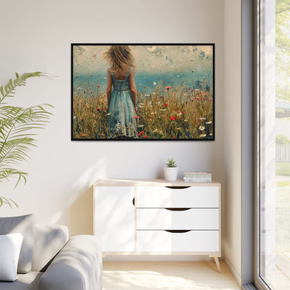 Young Girl Looking Out To Sea wall art, featuring a peaceful ocean view and a young girl in contemplation, printed on high-quality canvas for timeless décor.