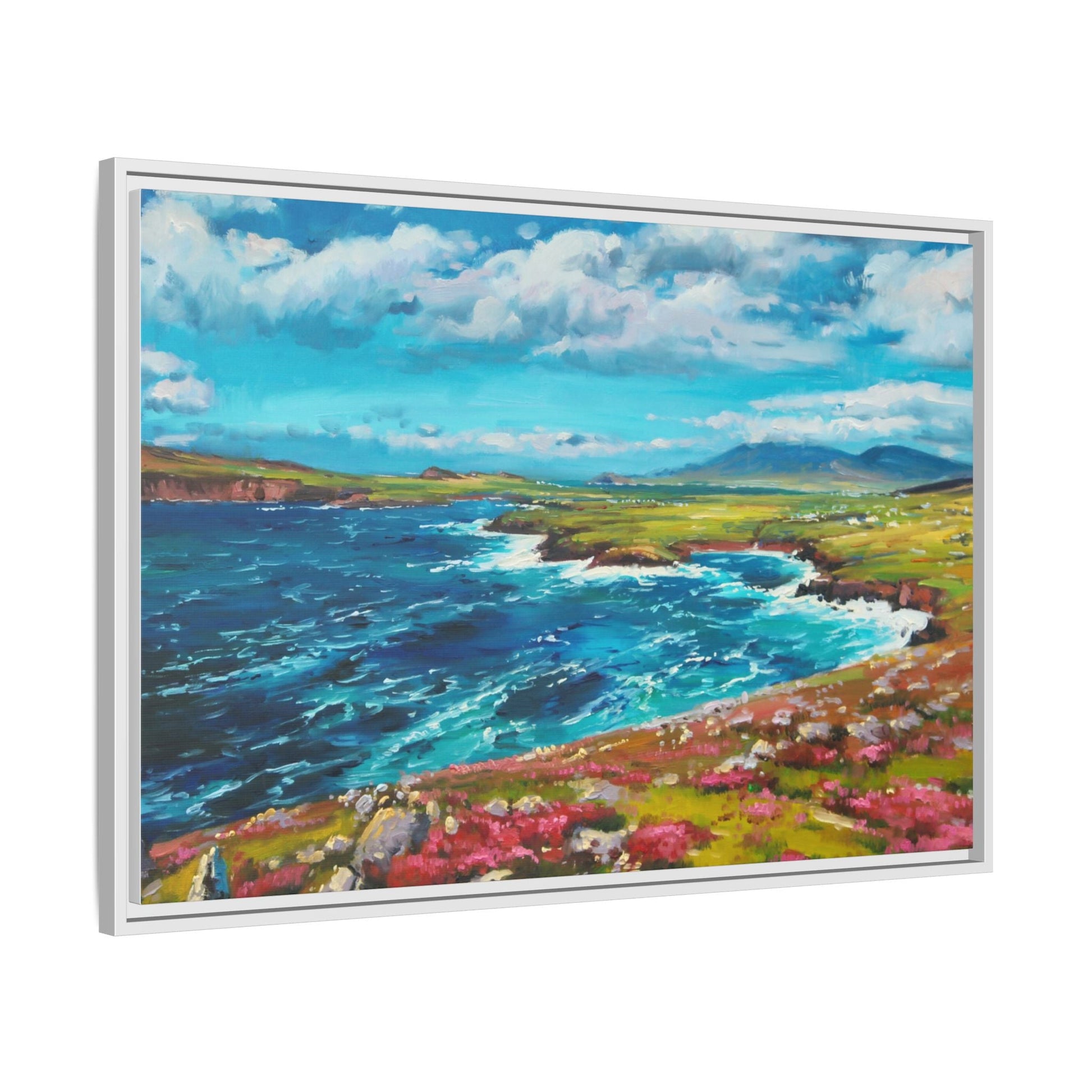 Dingle Peninsula wall art featuring a scenic view of Ireland's rugged coastline, printed on high-quality canvas with a premium frame.