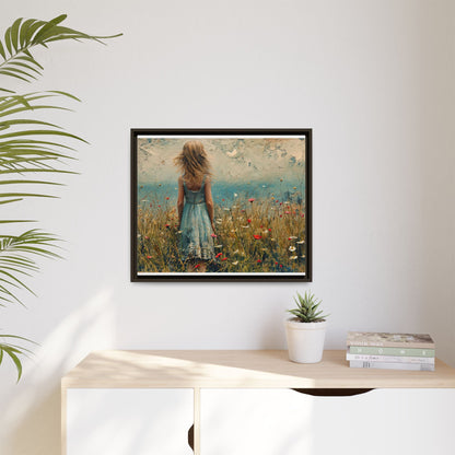 Young Girl Looking Out To Sea wall art, featuring a peaceful ocean view and a young girl in contemplation, printed on high-quality canvas for timeless décor.